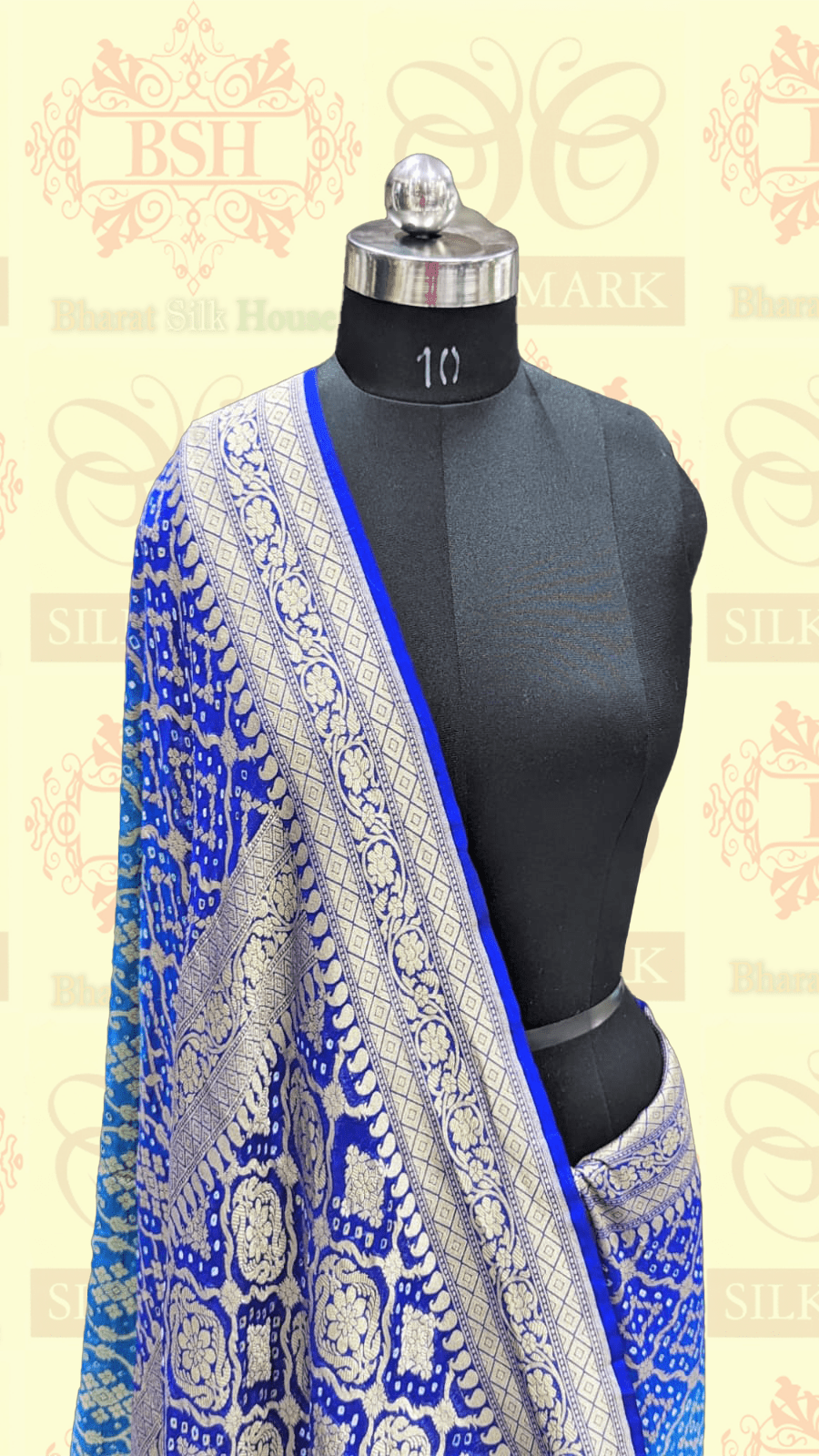 Pure Georgette Bandhej Banarasi Handloom Saree In Dual Shades Of Blue - Bharat Silk House