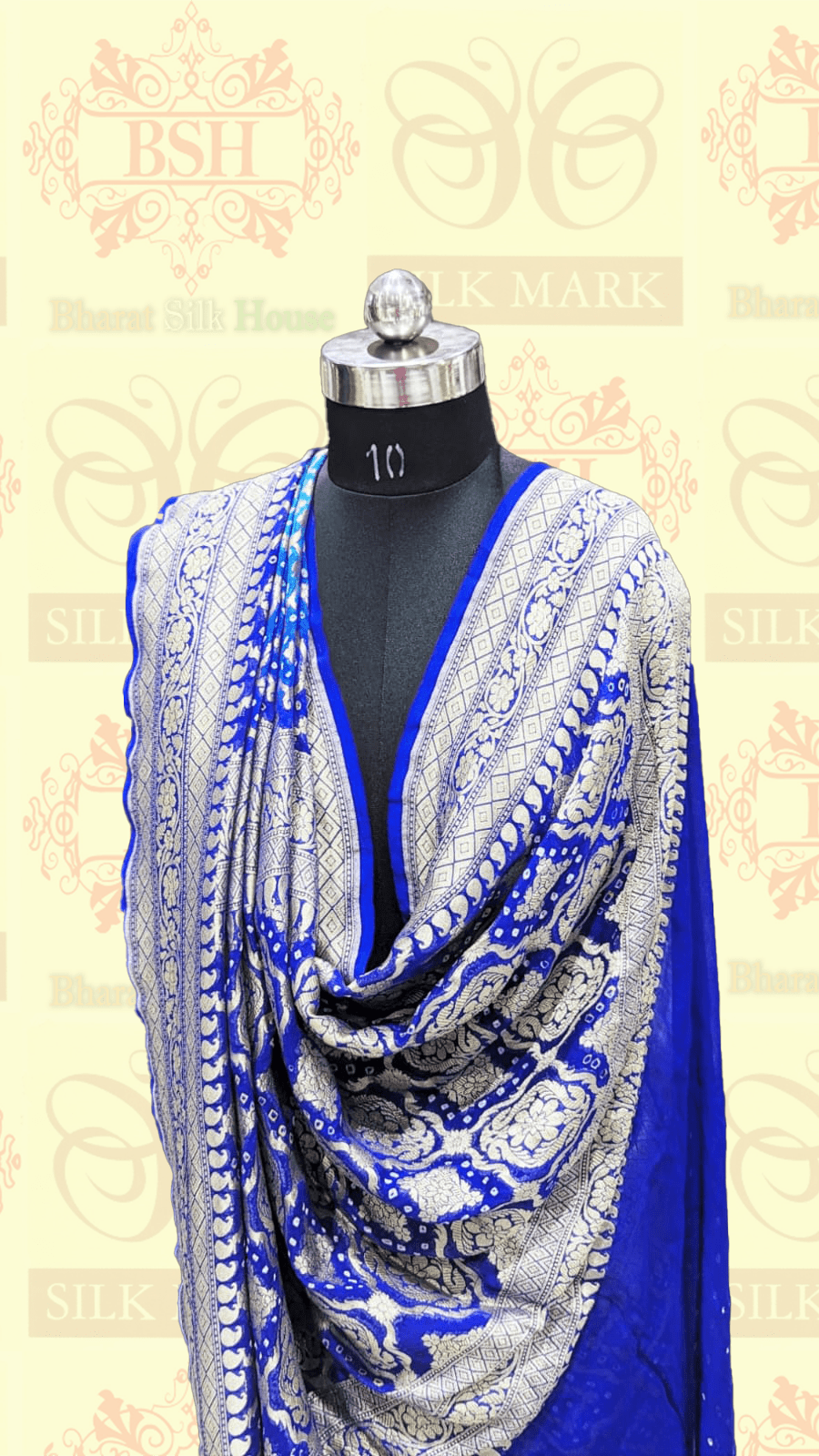 Pure Georgette Bandhej Banarasi Handloom Saree In Dual Shades Of Blue - Bharat Silk House