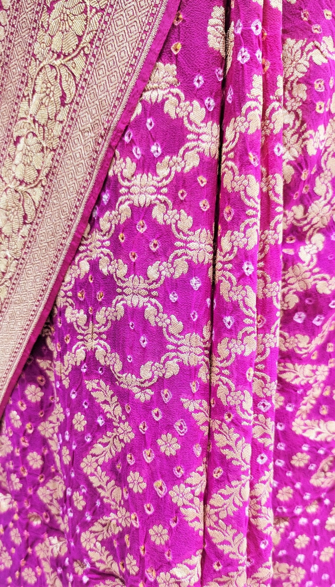 Pure Georgette Bandhej Banarasi Handloom Saree In Shades Of Pink - Bharat Silk House