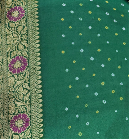 Pure Georgette Bandhej Meenakari Banarasi Saree In Shades Of Green - Bharat Silk House