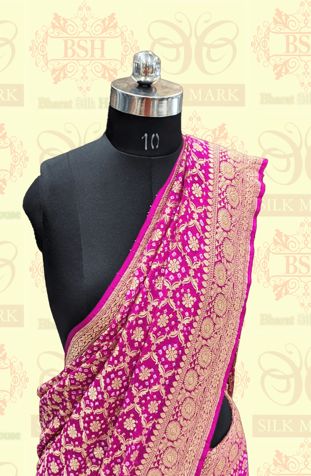 Pure Georgette Handloom Banarasi Bandhej Saree In Shades Of Pink - Bharat Silk House