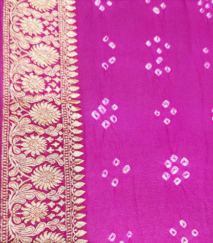 Pure Georgette Handloom Banarasi Bandhej Saree In Shades Of Pink - Bharat Silk House