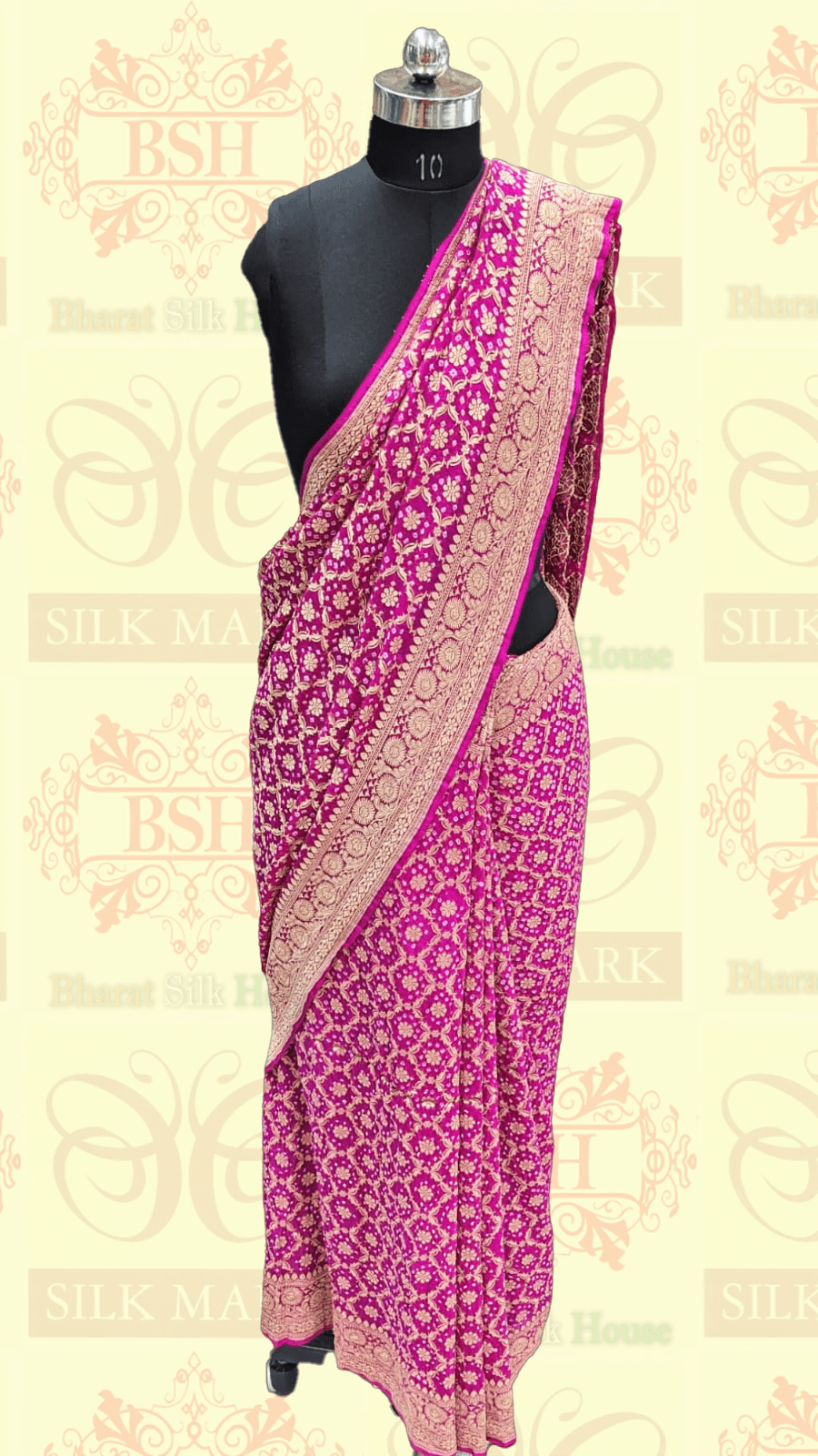 Pure Georgette Handloom Banarasi Bandhej Saree In Shades Of Pink - Bharat Silk House