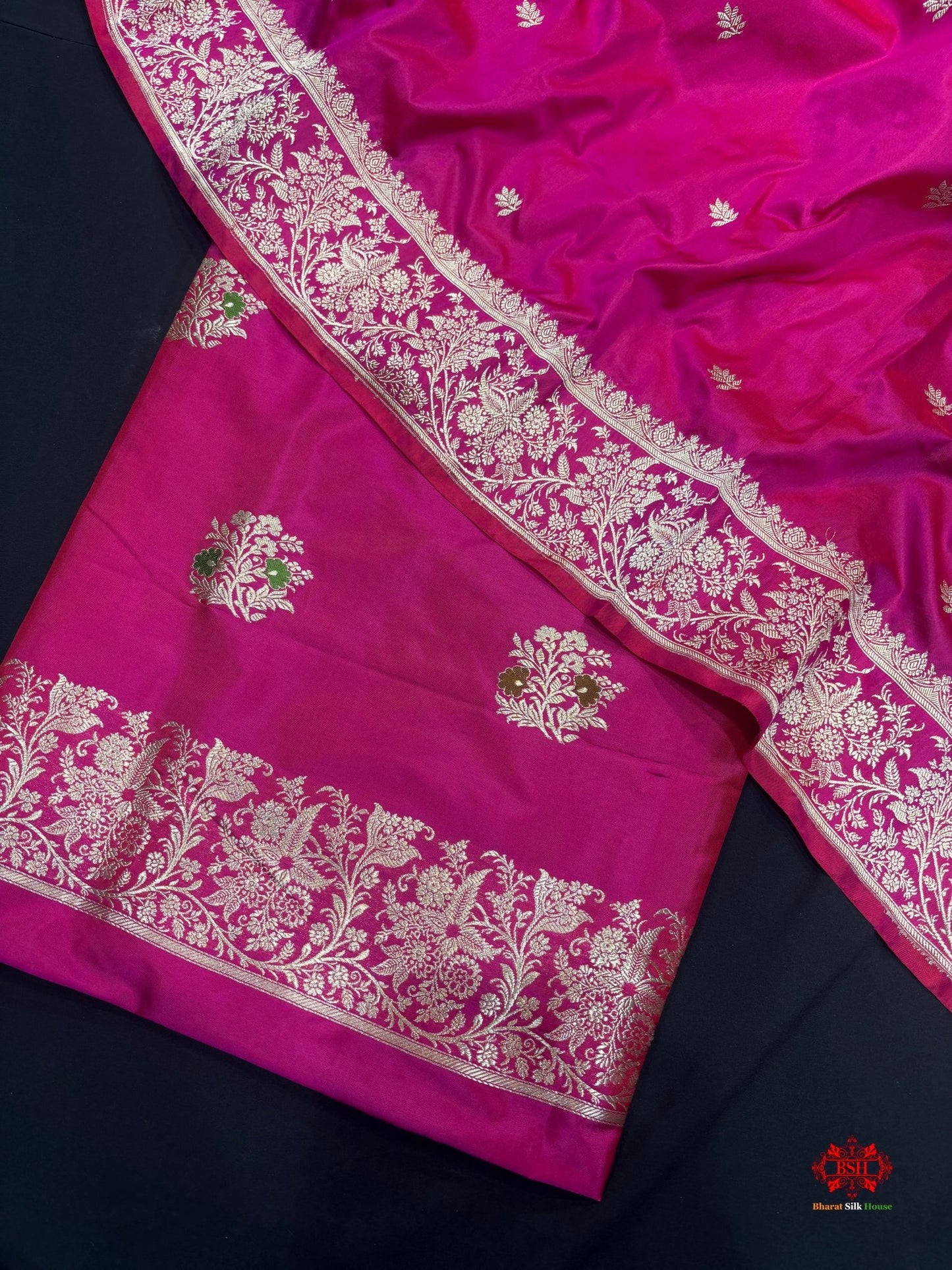 Pure Katan Handloom Silk Meena All Over Booti With Dupatta Suitpiece In Shade Of Pink - Bharat Silk House Pure Kataan Silk