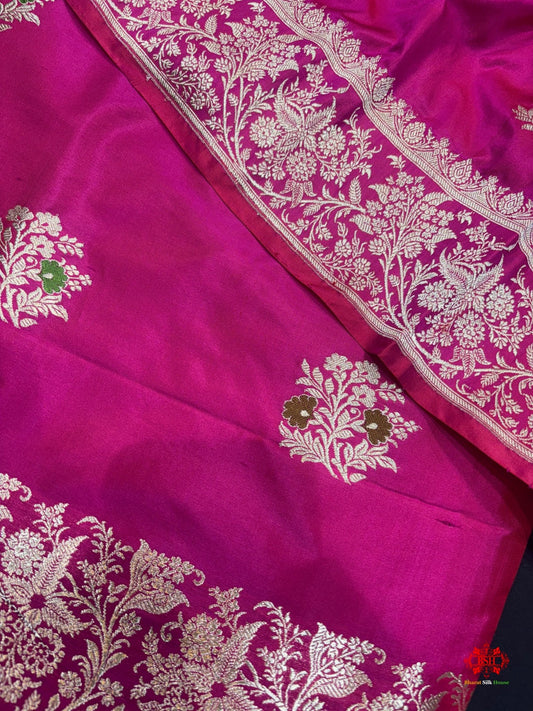 Pure Katan Handloom Silk Meena All Over Booti With Dupatta Suitpiece In Shade Of Pink - Bharat Silk House Pure Kataan Silk