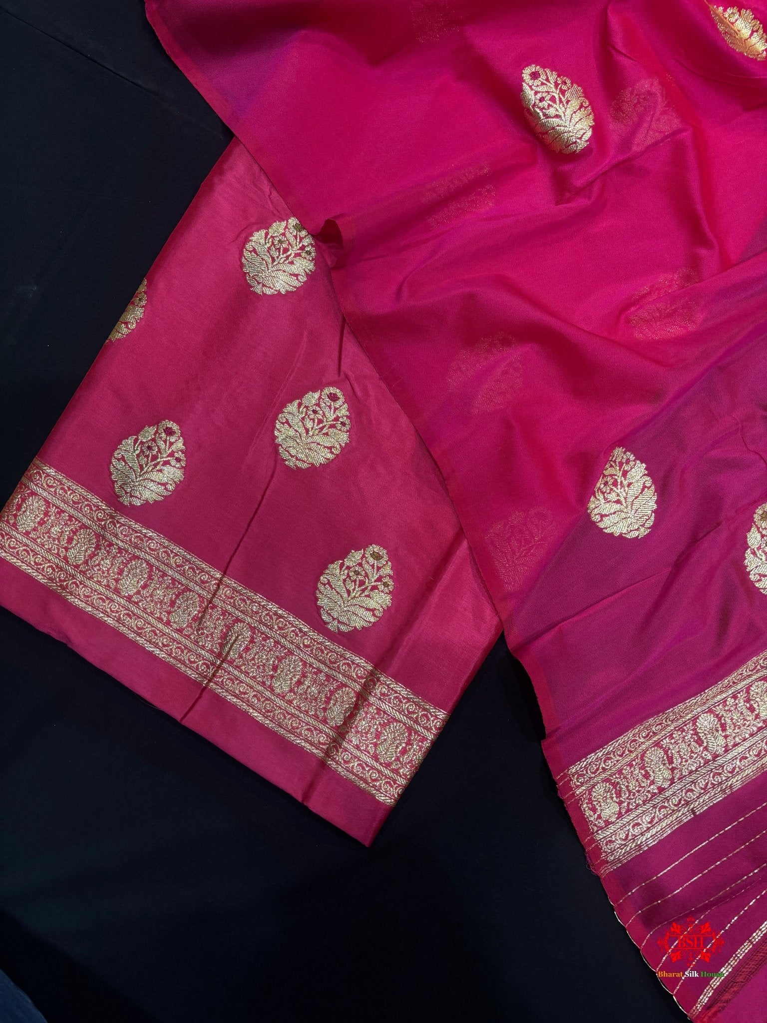 Pure Katan Handloom Silk Meena All Over Booti With Dupatta Suitpiece In Shade Of Pink - Bharat Silk House Pure Kataan Silk