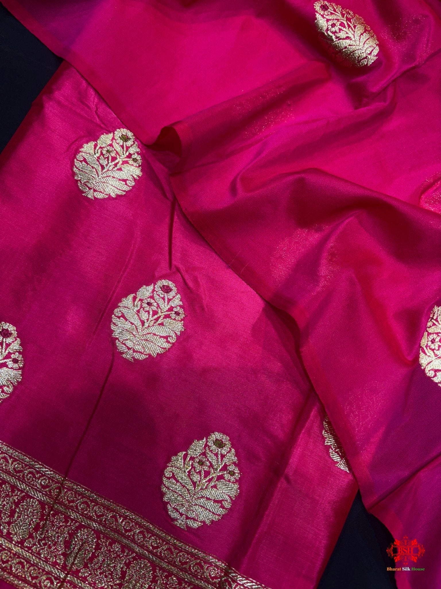 Pure Katan Handloom Silk Meena All Over Booti With Dupatta Suitpiece In Shade Of Pink - Bharat Silk House Pure Kataan Silk