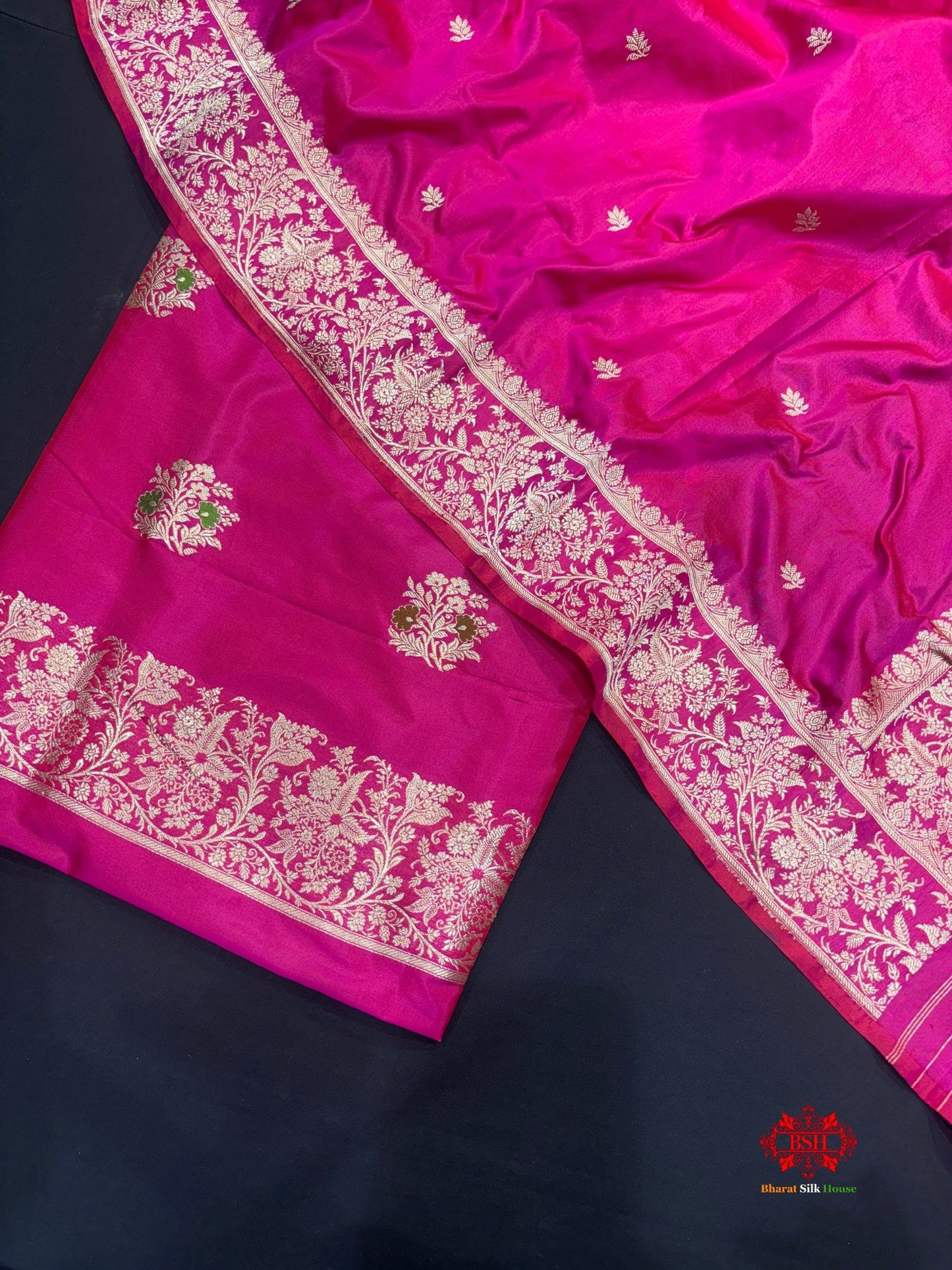 Pure Katan Handloom Silk Meena All Over Booti With Dupatta Suitpiece In Shade Of Pink - Bharat Silk House Pure Kataan Silk