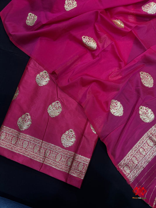 Pure Katan Handloom Silk Meena All Over Booti With Dupatta Suitpiece In Shade Of Pink - Bharat Silk House Pure Kataan Silk