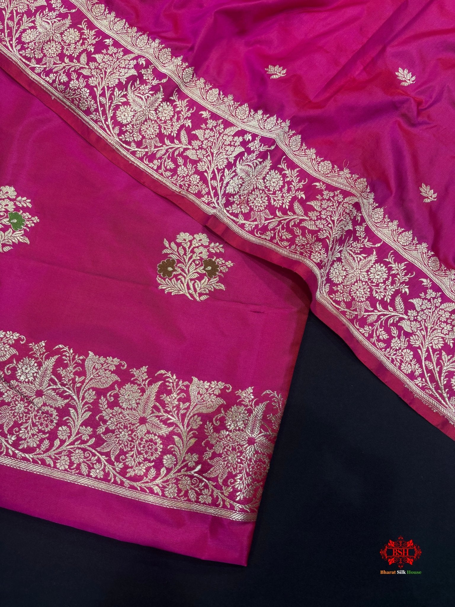 Pure Katan Handloom Silk Meena All Over Booti With Dupatta Suitpiece In Shade Of Pink - Bharat Silk House Pure Kataan Silk