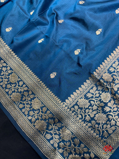 Pure Katan Handloom Silk Suitpiece In Shade Of Blue - Bharat Silk House Pure Kataan Silk