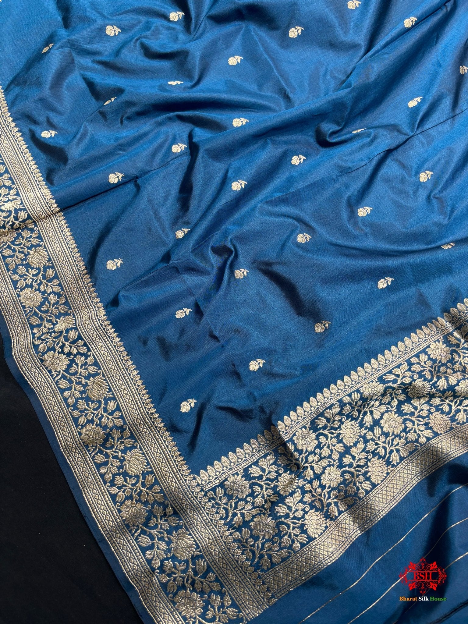 Pure Katan Handloom Silk Suitpiece In Shade Of Blue - Bharat Silk House Pure Kataan Silk