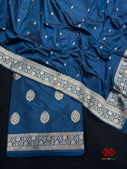 Pure Katan Handloom Silk Suitpiece In Shade Of Blue - Bharat Silk House Pure Kataan Silk