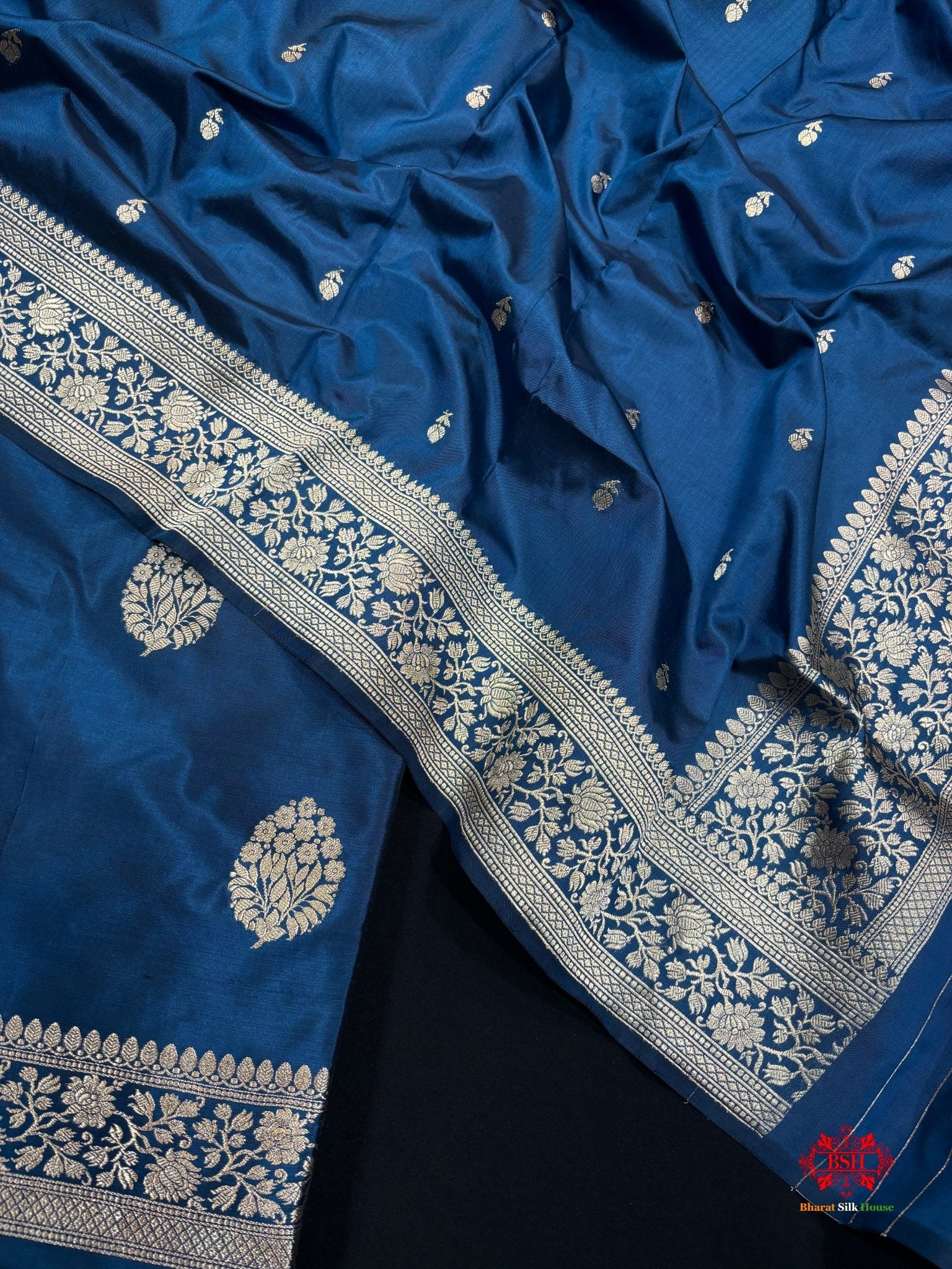 Pure Katan Handloom Silk Suitpiece In Shade Of Blue - Bharat Silk House Pure Kataan Silk