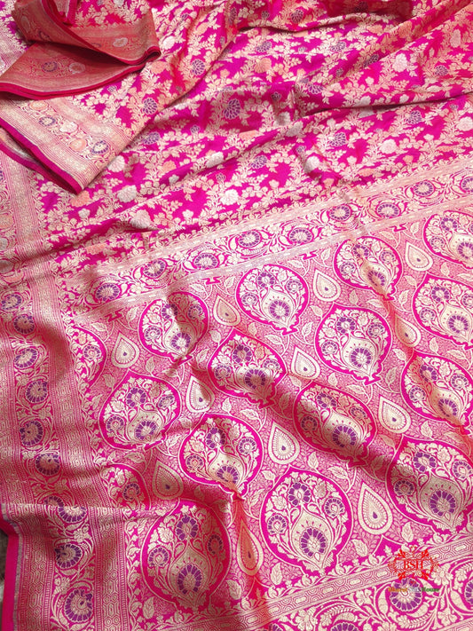 Pure Katan Silk Banarasi Handloom Meenakari All Over Jaal Work Saree - Bharat Silk House