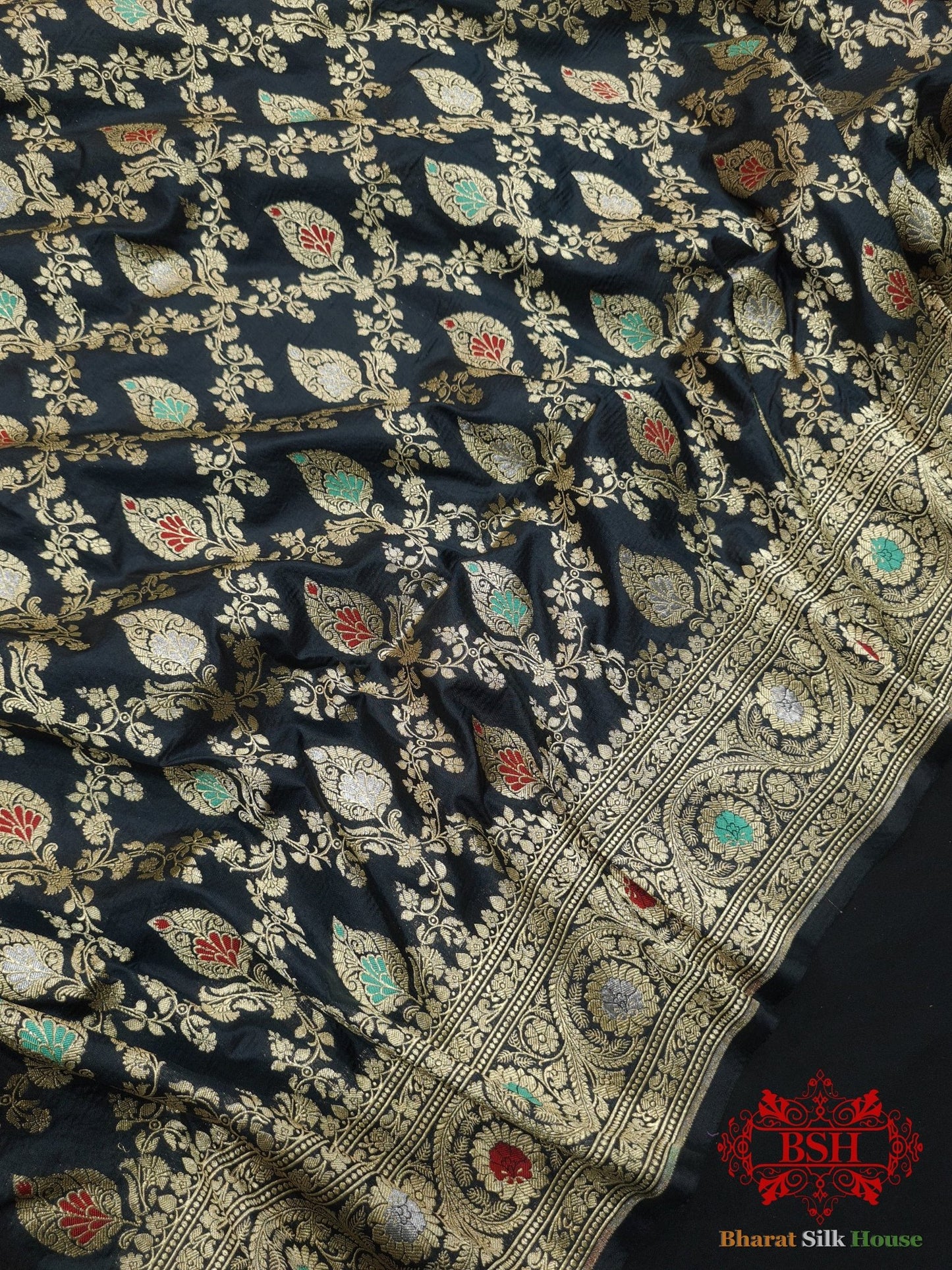 Pure Katan Silk Banarasi Handloom Saree - All over Jaal work with Meenakari - Bharat Silk House