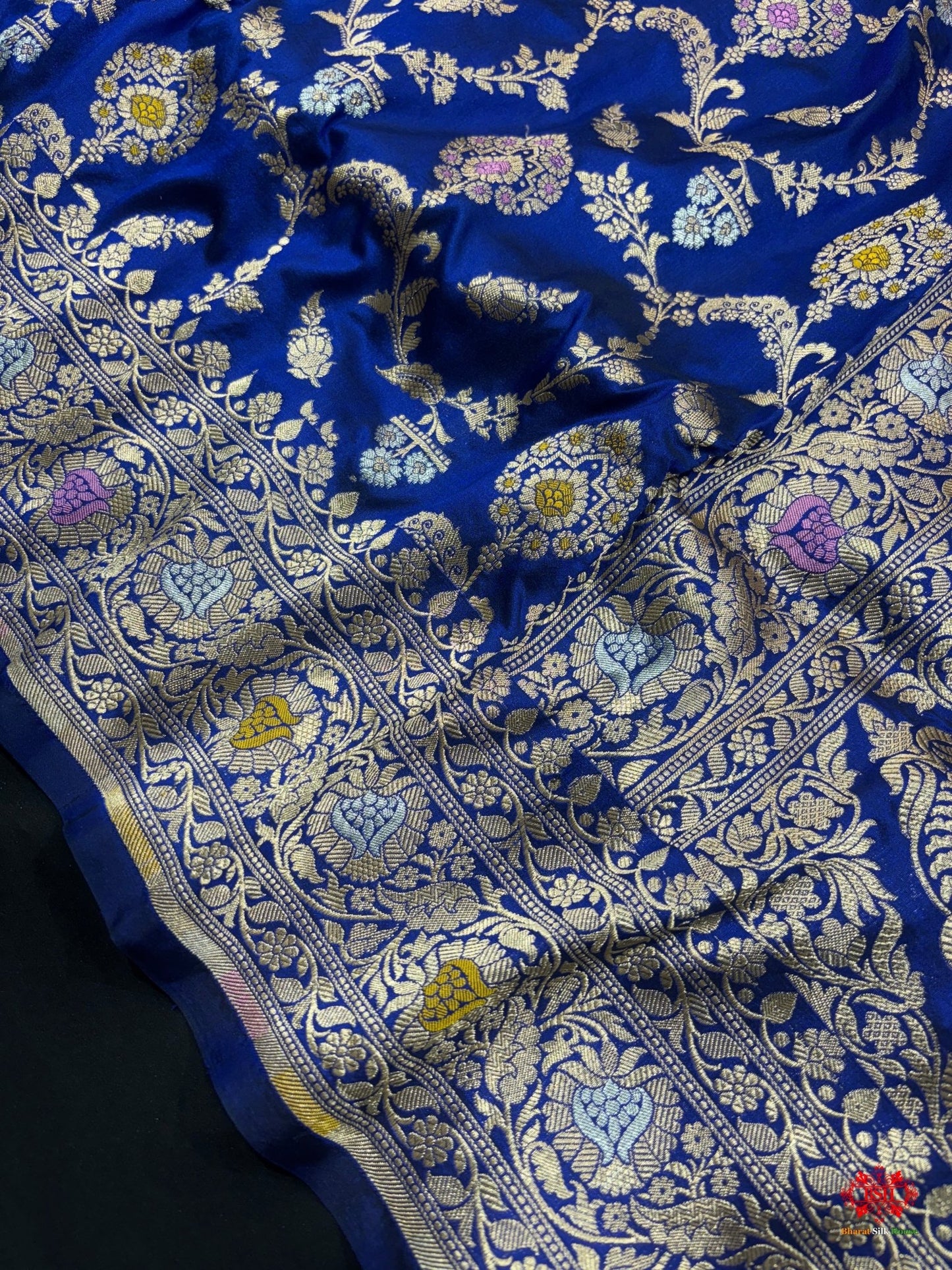 Pure Katan Silk Banarasi Handloom Saree - All over Jaal work with Meenakari - Bharat Silk House Pure Kataan Silk