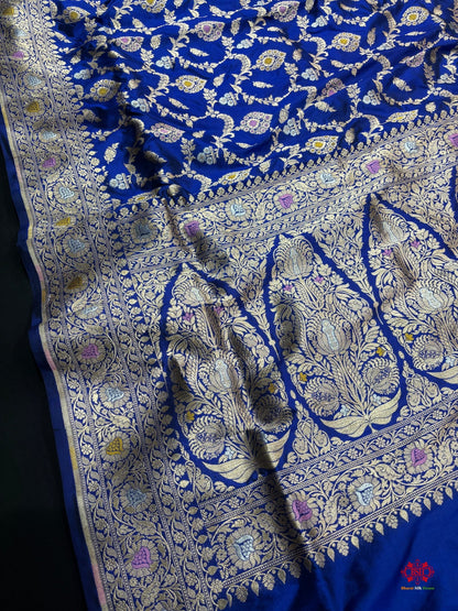 Pure Katan Silk Banarasi Handloom Saree - All over Jaal work with Meenakari - Bharat Silk House Pure Kataan Silk