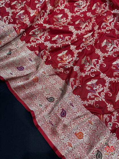 Pure Katan Silk Banarasi Handloom Saree - All over Jaal work with Meenakari - Bharat Silk House Pure Kataan Silk