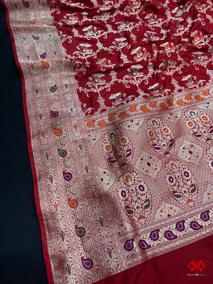 Pure Katan Silk Banarasi Handloom Saree - All over Jaal work with Meenakari - Bharat Silk House Pure Kataan Silk