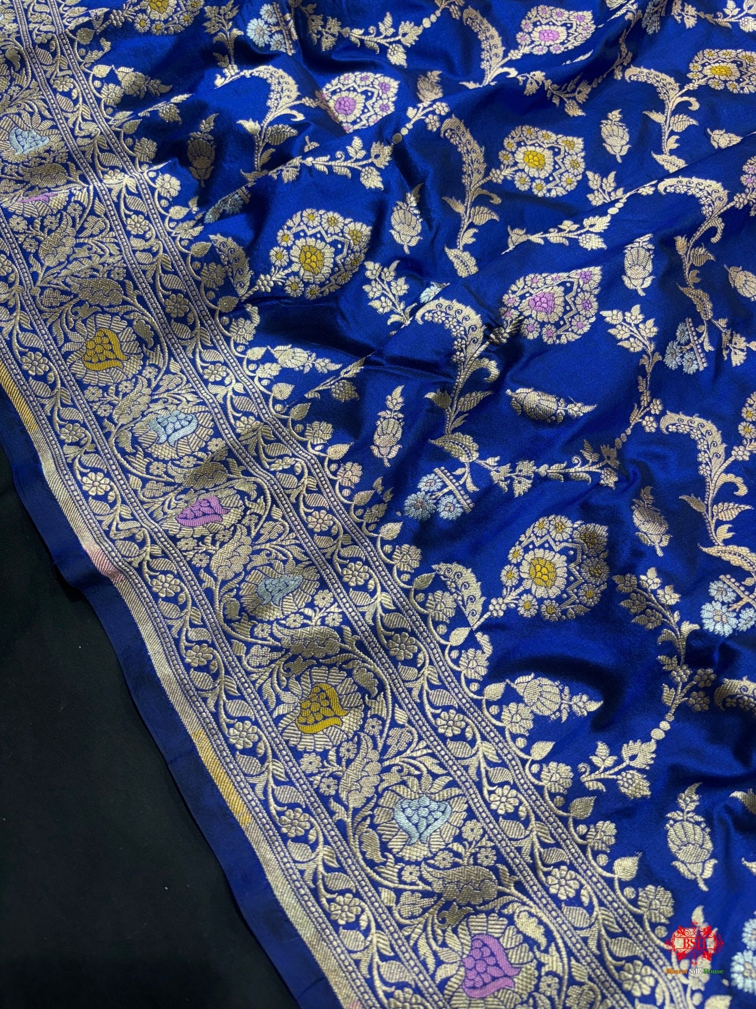 Pure Katan Silk Banarasi Handloom Saree - All over Jaal work with Meenakari - Bharat Silk House Pure Kataan Silk