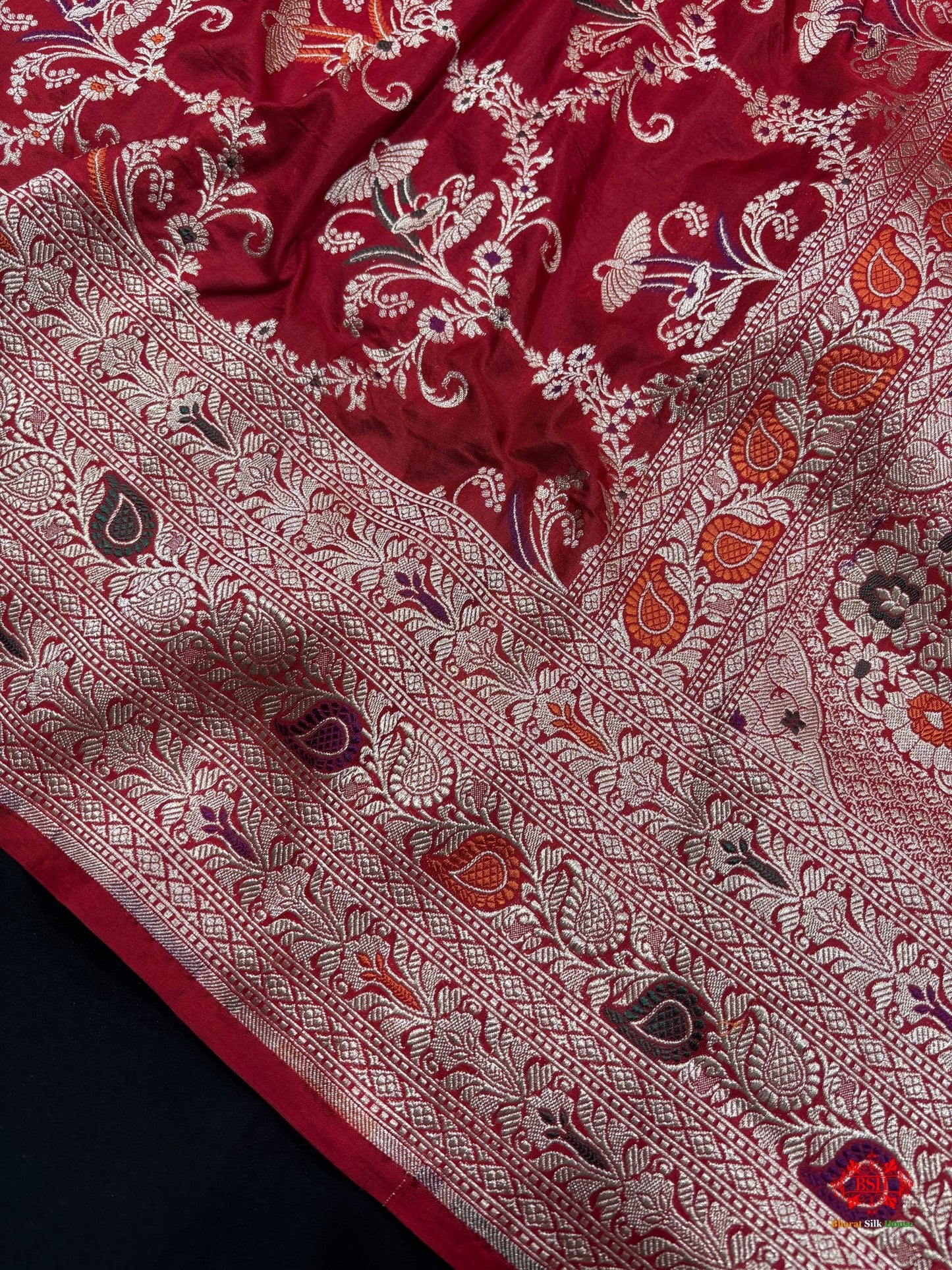 Pure Katan Silk Banarasi Handloom Saree - All over Jaal work with Meenakari - Bharat Silk House Pure Kataan Silk