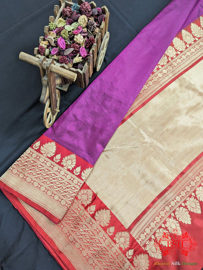 Pure Katan Silk Banarasi Handloom Saree In Shades Of Deep Pink - Bharat Silk House