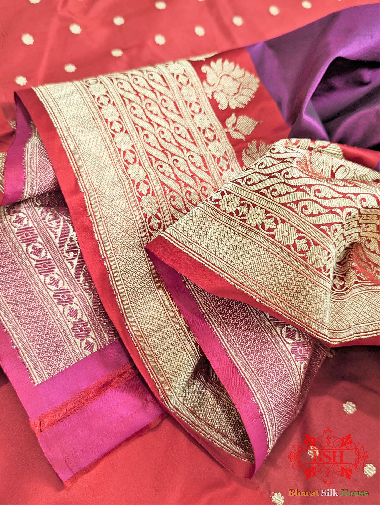 Pure Katan Silk Banarasi Handloom Saree In Shades Of Deep Pink - Bharat Silk House