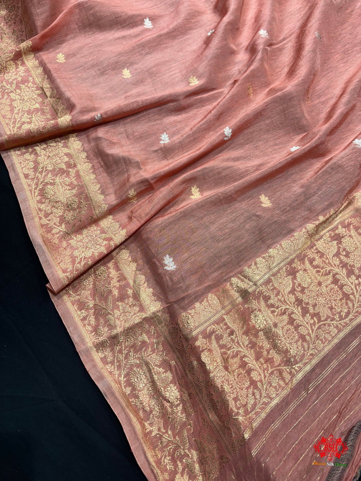 Pure Linen Handloom Meena Floral Booti With Dupatta Suitpiece In Shade Of Peach - Bharat Silk House Pure Linen Suit