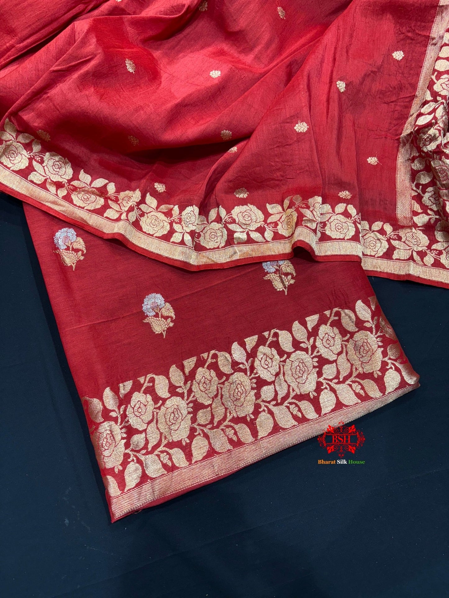 Pure Linen Handloom Sona Rupa Floral Booti With Dupatta Suitpiece In Shade Of Red - Bharat Silk House Pure Linen Suit