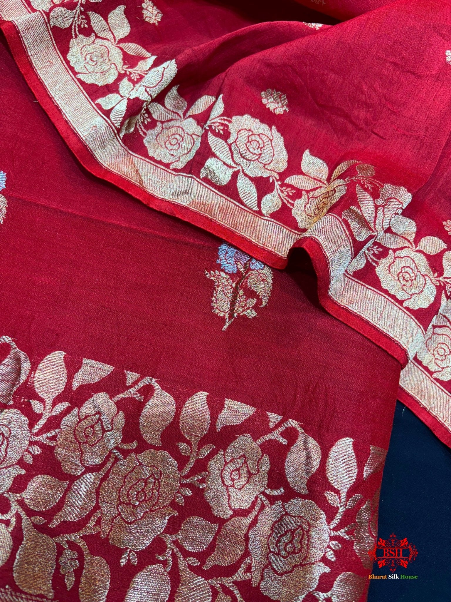 Pure Linen Handloom Sona Rupa Floral Booti With Dupatta Suitpiece In Shade Of Red - Bharat Silk House Pure Linen Suit