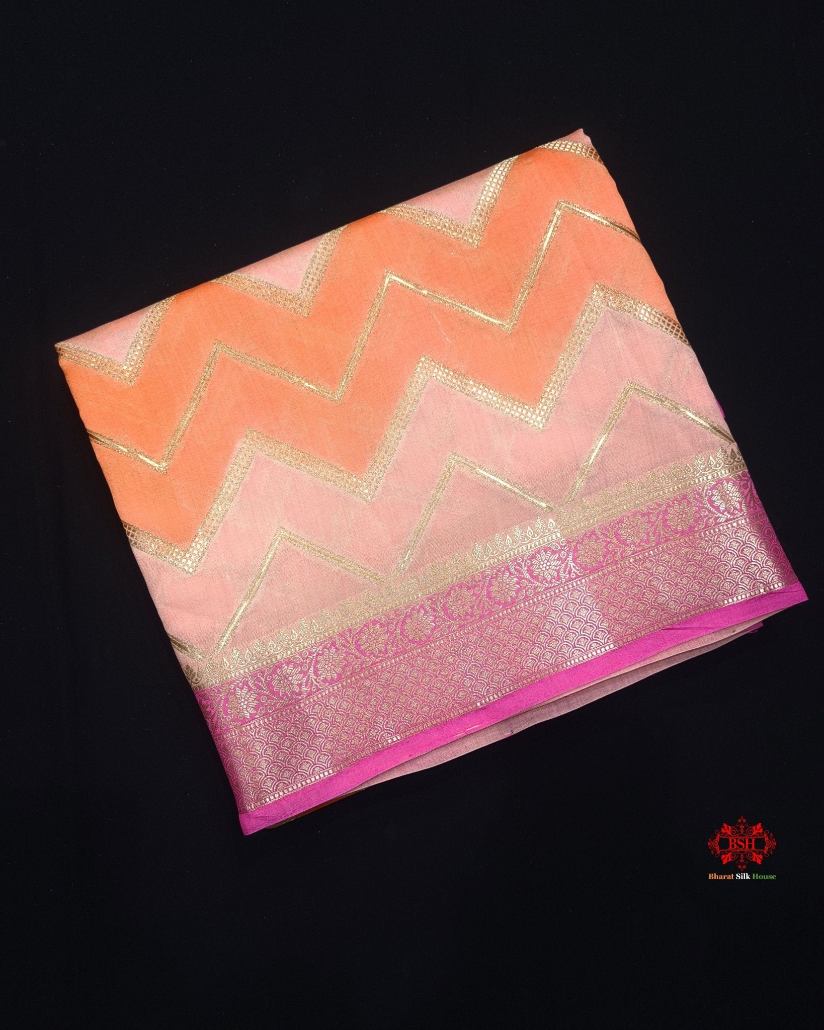 Pure Rangkaat Multi Color Zigzag Chiniya Silk Saree - Bharat Silk House