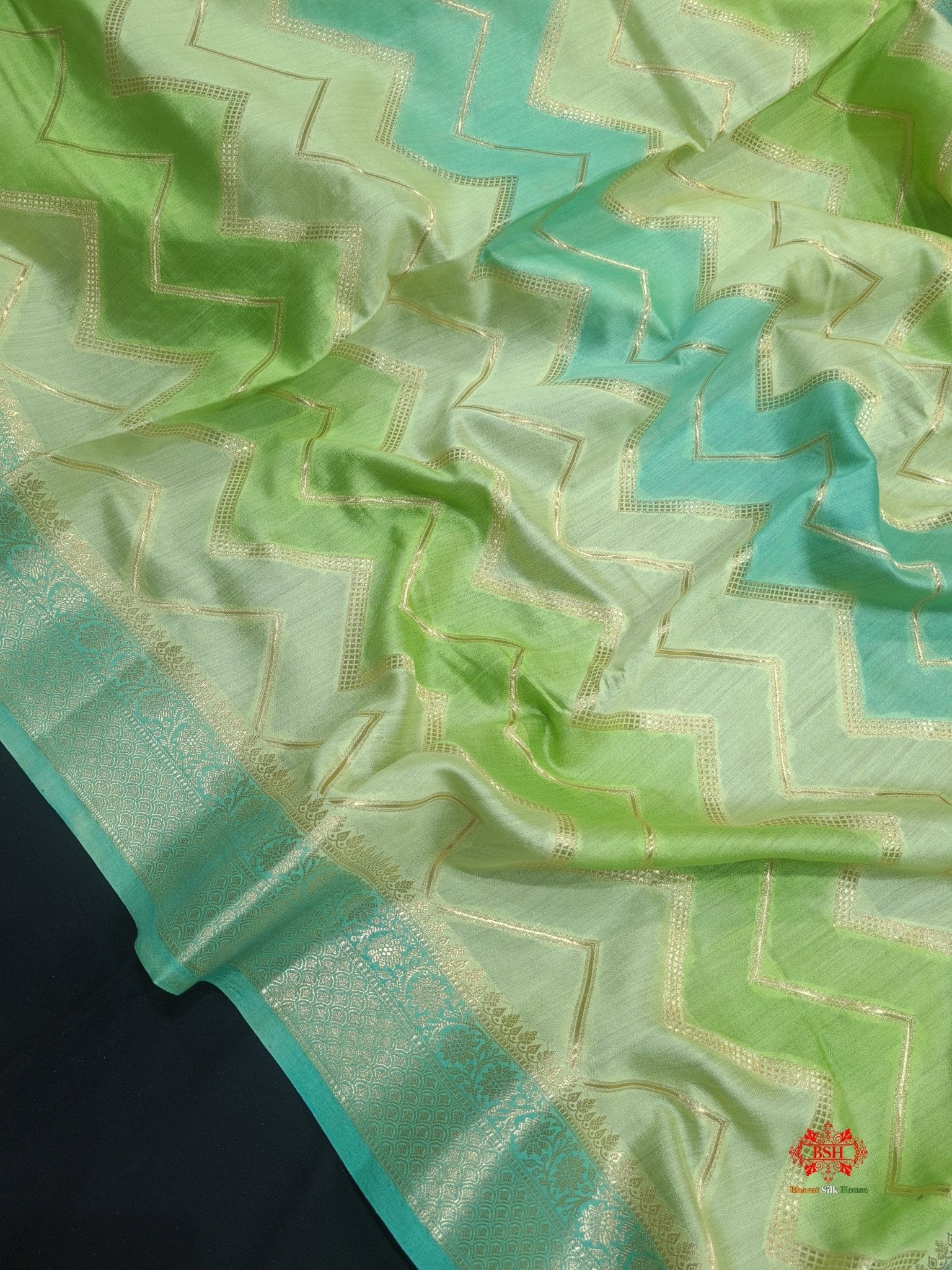 Pure Rangkaat Multi Color Zigzag Chiniya Silk Saree - Bharat Silk House