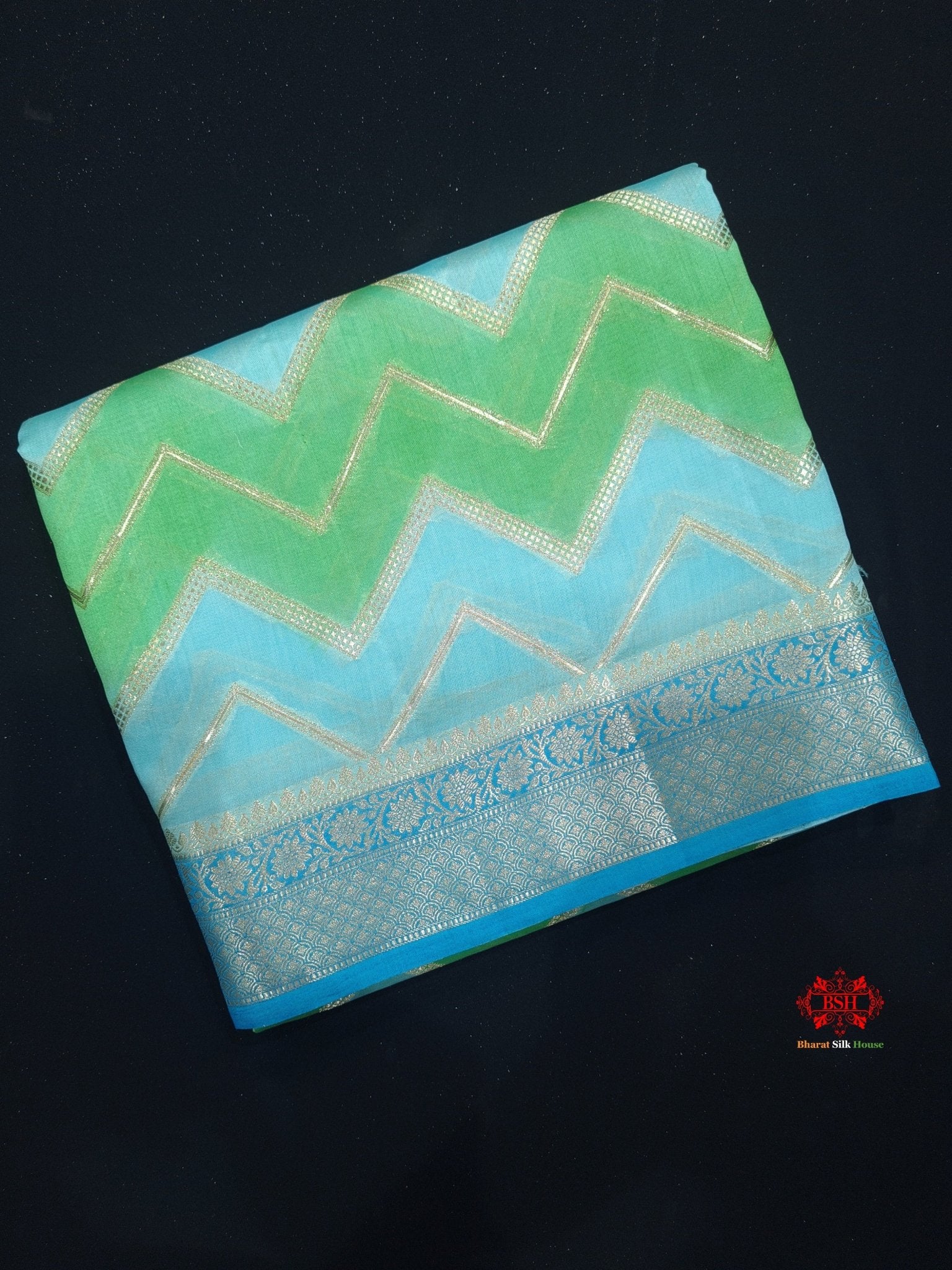 Pure Rangkaat Multi Color Zigzag Chiniya Silk Saree - Bharat Silk House