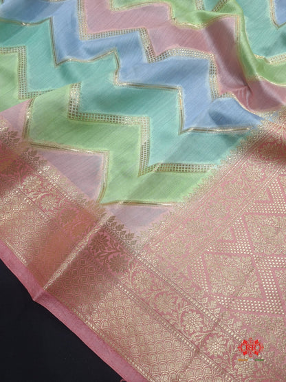 Pure Rangkaat Multi Color Zigzag Chiniya Silk Saree - Bharat Silk House