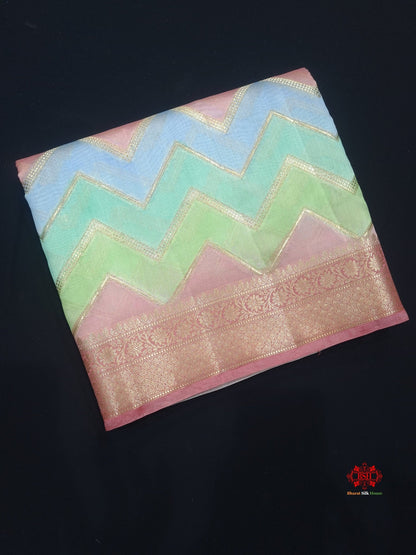 Pure Rangkaat Multi Color Zigzag Chiniya Silk Saree - Bharat Silk House