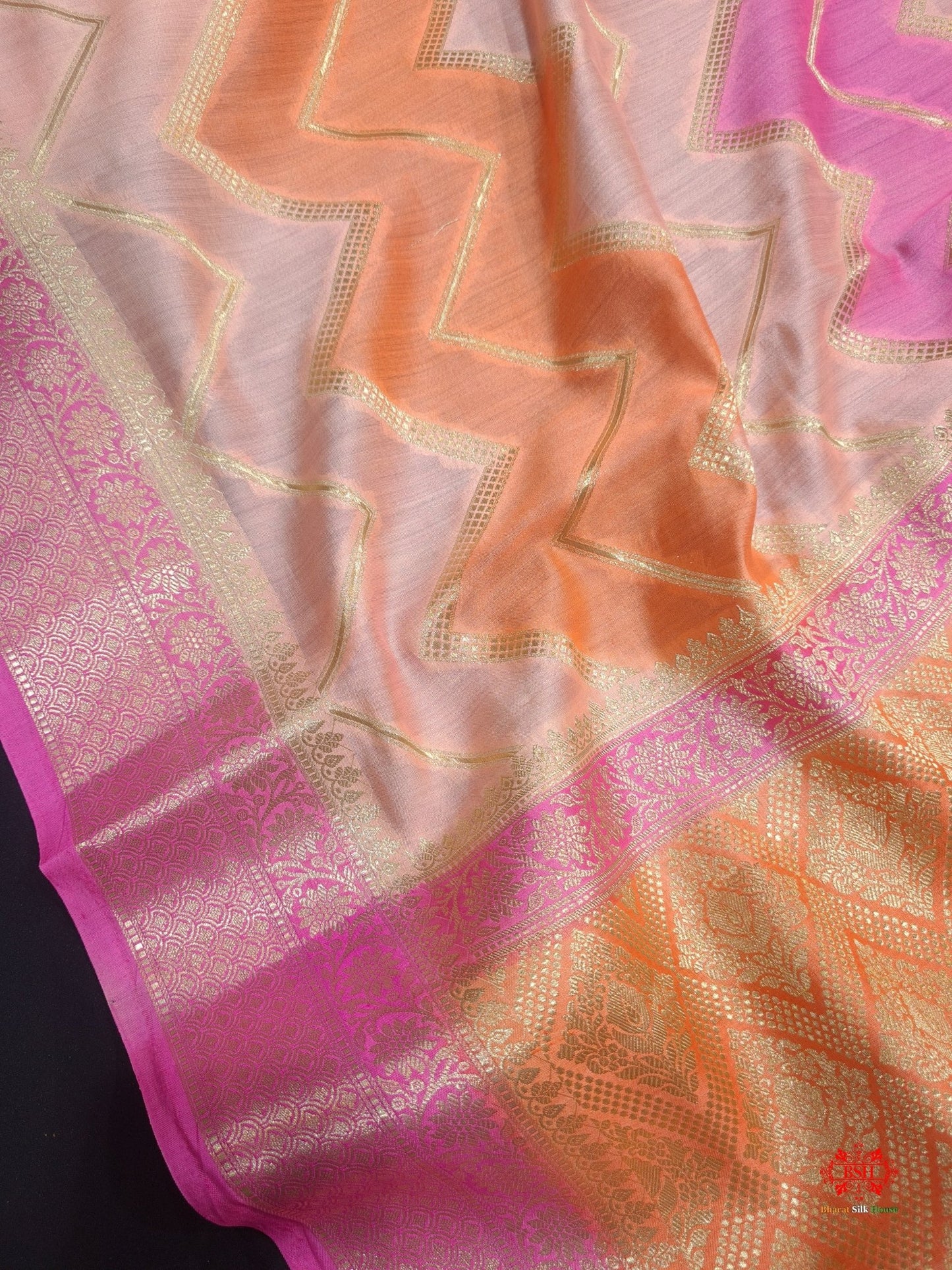 Pure Rangkaat Multi Color Zigzag Chiniya Silk Saree - Bharat Silk House