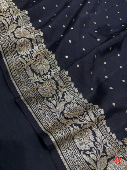 Pure Silk Crape Khaddi Georgette Saree With Antique Zari In Shades Of Black - Bharat Silk House Crepe Khaddi