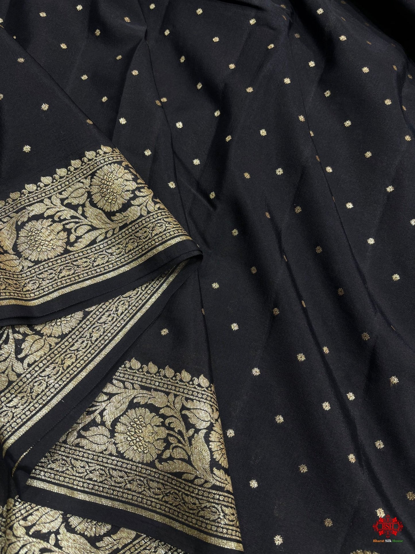 Pure Silk Crape Khaddi Georgette Saree With Antique Zari In Shades Of Black - Bharat Silk House Crepe Khaddi