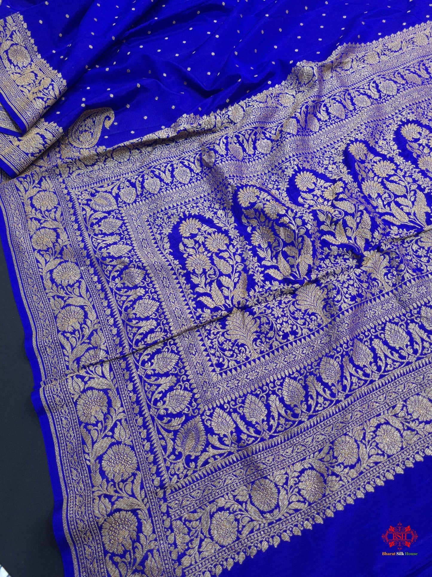 Pure Silk Crape Khaddi Georgette Saree With Antique Zari In Shades Of Blue - Bharat Silk House