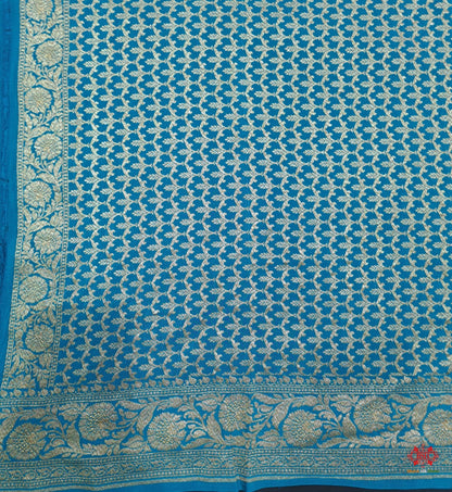 Pure Silk Crape Khaddi Georgette Saree With Antique Zari In Shades Of Blue - Bharat Silk House