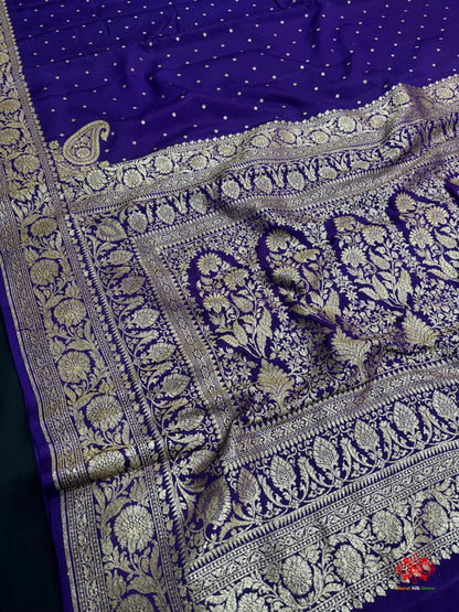 Pure Silk Crape Khaddi Georgette Saree With Antique Zari In Shades Of Blue - Bharat Silk House Crepe Khaddi