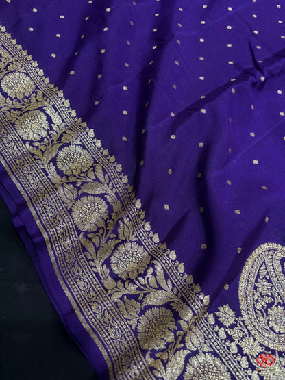 Pure Silk Crape Khaddi Georgette Saree With Antique Zari In Shades Of Blue - Bharat Silk House Crepe Khaddi