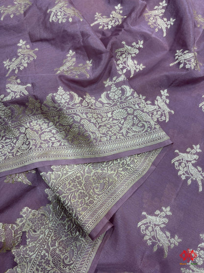 Pure Silk Crape Khaddi Georgette Saree With Antique Zari In Shades Of Dusty Rose - Bharat Silk House Crepe Khaddi