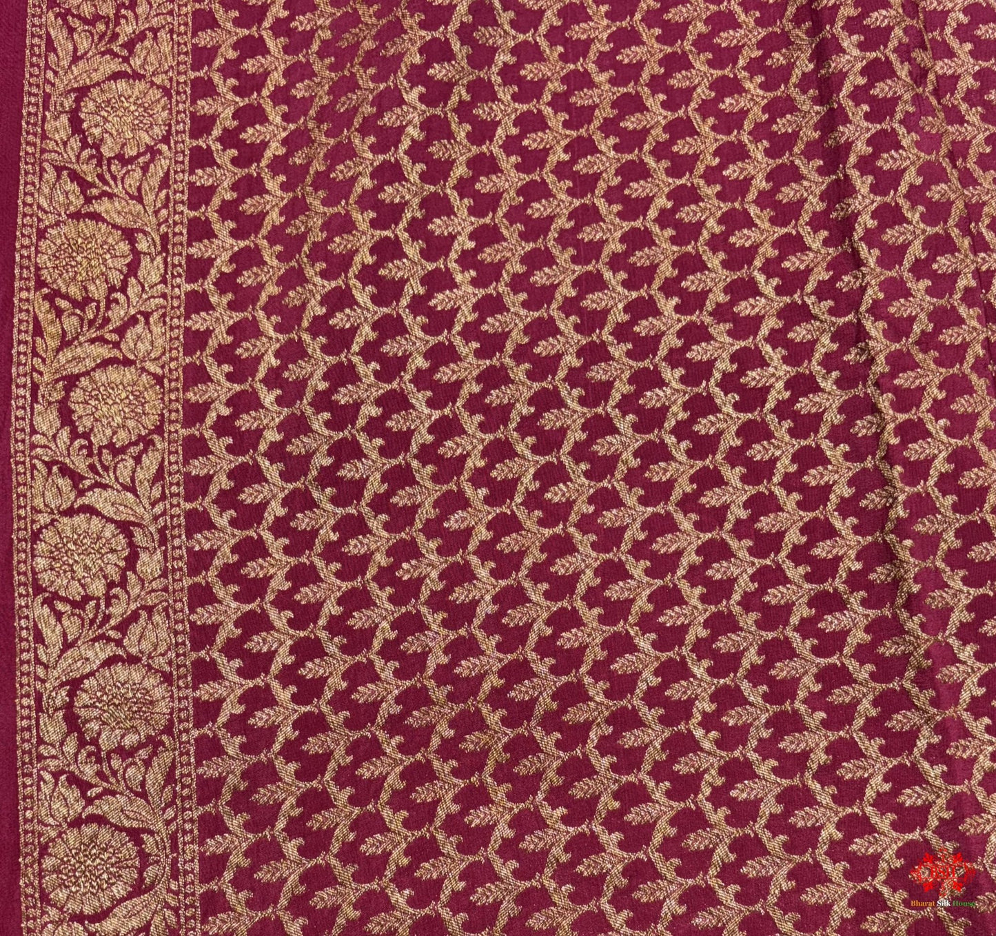 Pure Silk Crape Khaddi Georgette Saree With Antique Zari In Shades Of Pink - Bharat Silk House Crepe Khaddi