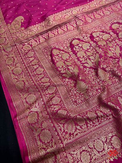 Pure Silk Crape Khaddi Georgette Saree With Antique Zari In Shades Of Pink - Bharat Silk House Crepe Khaddi