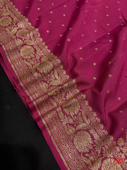 Pure Silk Crape Khaddi Georgette Saree With Antique Zari In Shades Of Pink - Bharat Silk House Crepe Khaddi