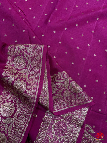 Pure Silk Crape Khaddi Georgette Saree With Antique Zari In Shades Of Pink - Bharat Silk House Crepe Khaddi