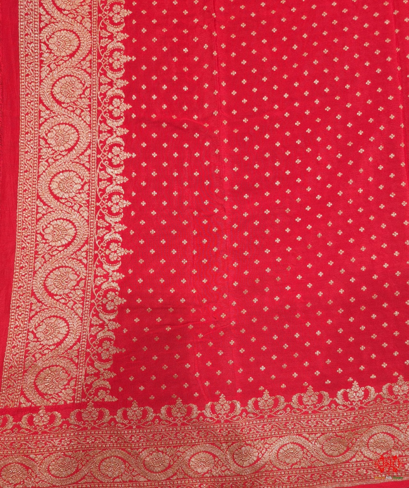 Pure Silk Crape Khaddi Georgette Saree With Antique Zari In Shades Of Red - Bharat Silk House