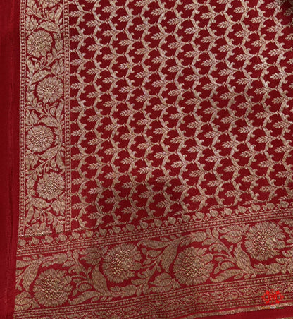 Pure Silk Crape Khaddi Georgette Saree With Antique Zari In Shades Of Red - Bharat Silk House Crepe Khaddi